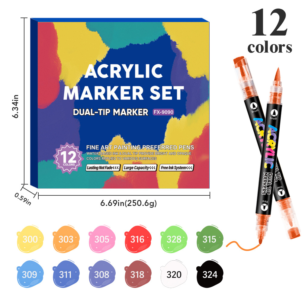 Transfronterizos de venta caliente blando y duro doble cabeza líquido directo acrílico marcador de pluma de color grande conjunto de estudiantes de pintura de arte marcador