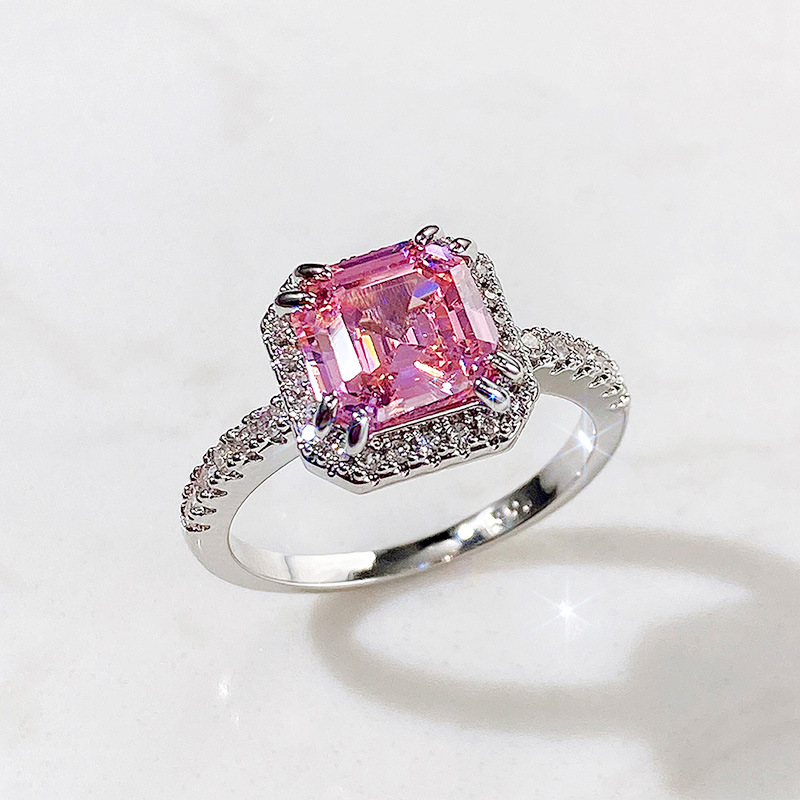 Hand Jewelry Classic Square Pink Diamond Princess Micro-encrusted Women's Copper Ring display picture 2