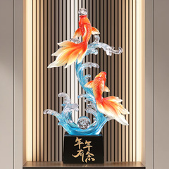 透明树脂仿水晶招财鱼摆件客厅入户玄关屏风办公室锦锂竖长高装饰