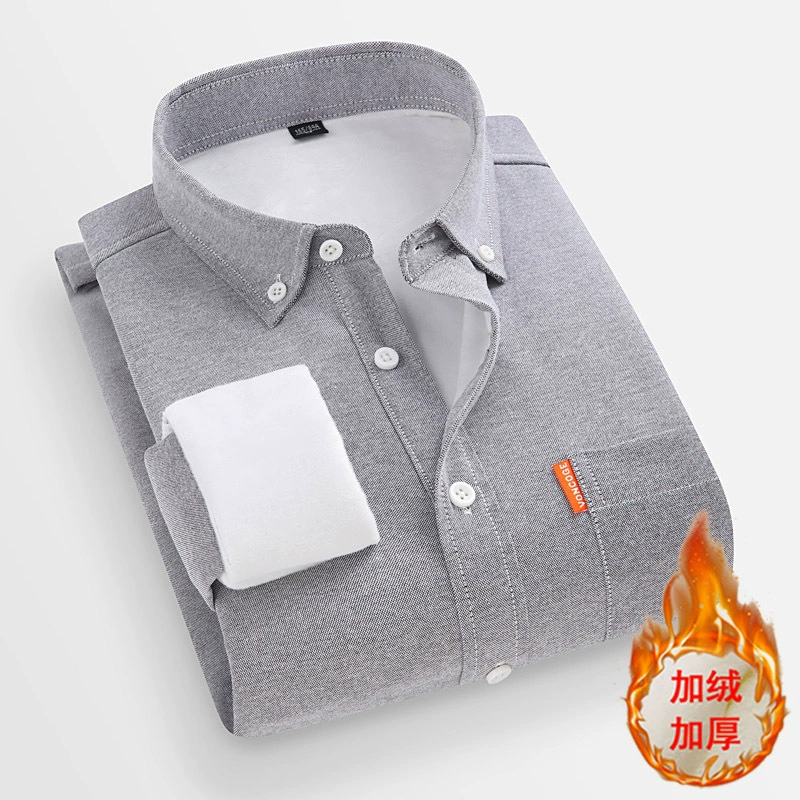 Трансграничная оксфордская рубашка с длинными рукавами и флисовой подкладкой, Мужская зимняя новая приталенная теплая рубашка в Корейском стиле для молодежи