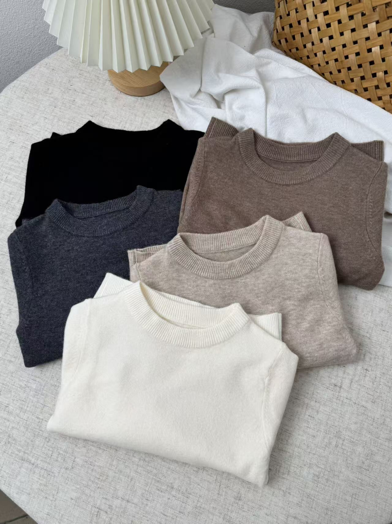 Suéter de lana de otoño y invierno, suéter de cuello redondo para niños y niñas, camisa de fondo, camisa de punto para bebés