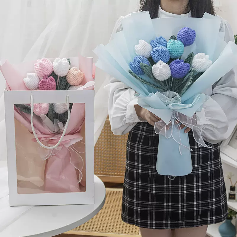 手工编织diy材料包郁金香花束毛线自制针织仿真花成品送女友礼物