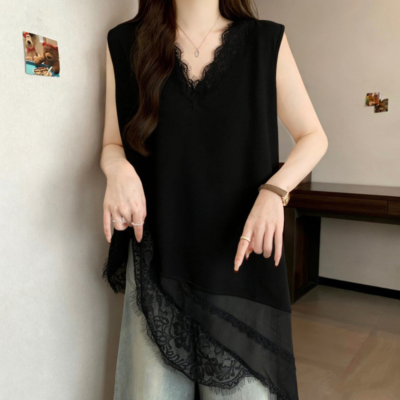Korean-Style Lace-Trimmed Vest for Women, 2026 Spring New Style, Plus-Size Loose Mid-Length Sleeveless Top