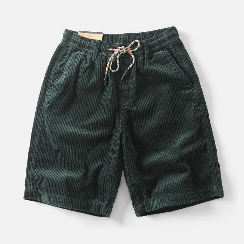 Pantalones cortos de herramientas de verano para hombres Pantalones de cinco puntos de pana sueltos rectos Pantalones de cintura elástica Ami Kaji retro marea