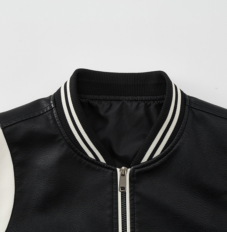 Herr bikerjacka i konstläder slim fit med ståkrage_voghion.com