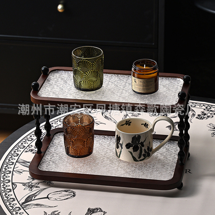 中古风桌面杯子实木置物架高级感轻奢家用台面化妆品多层收纳架子|undefined