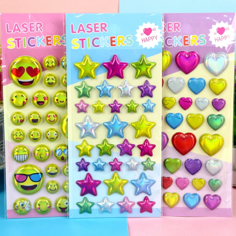 Детские наклейки, трансграничная внешняя торговля, подарки на день рождения, звезда, сердце, смайлик, пузырьковые наклейки, лазерные пузырьковые наклейки