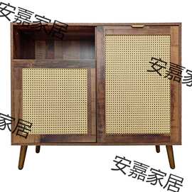 简约柜跨境家用柜子外贸藤制多层边藤编橱柜北欧收纳柜储物