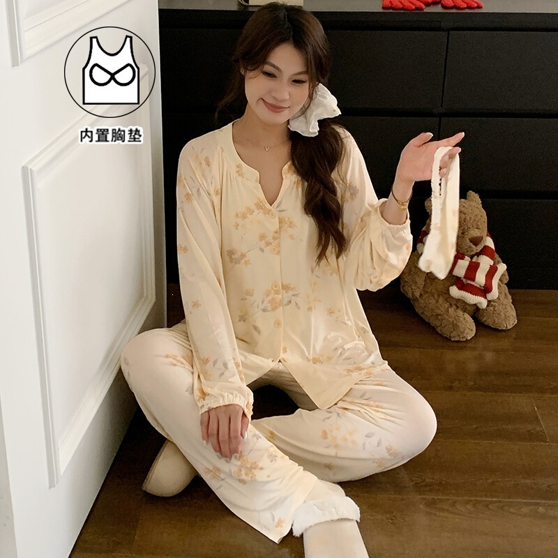 Cool Modal Maternity Pajamas with Chest Pads, Summer Thin Breathable Nursing Homewear, Pregnancy Sleepwear with Headband Cool Modal Maternity Pajamas with Chest Pads, Summer Thin Breathable Nursing Homewear, Pregnancy Sleepwear with Headband