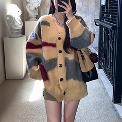 软软糯糯的毛衣女秋冬设计感复古慵懒风条纹感加厚外穿针织衫外贸