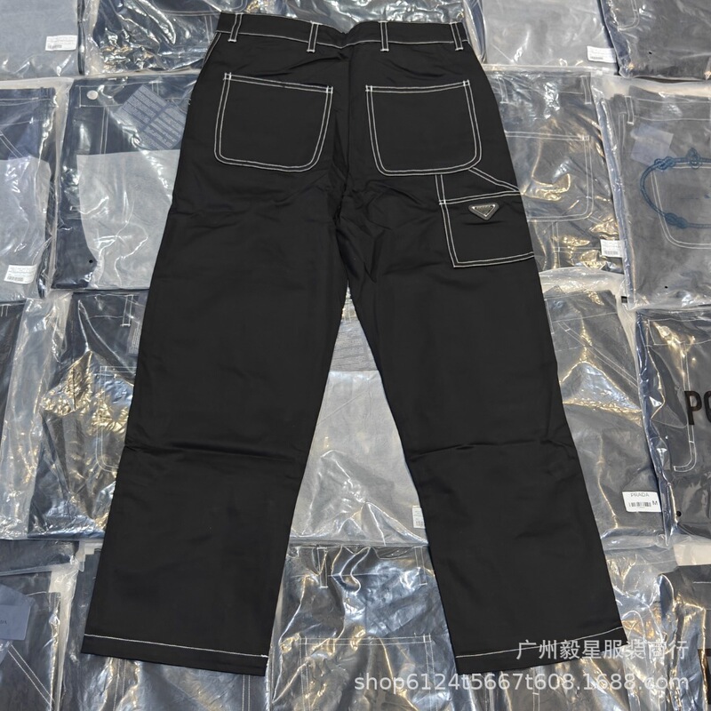 High-End Version P Brand 26Ss Color-Blocked Contrast Stitching Elastic Wide-Leg Canvas Pants, Loose Fit, Versatile, Unisex