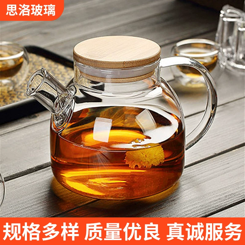 Утолщенный стеклянный чайник, чайник с бамбуковой крышкой, высокоборосиликатный стеклянный чайник для холодной воды, заводская поставка чайников для холодной воды