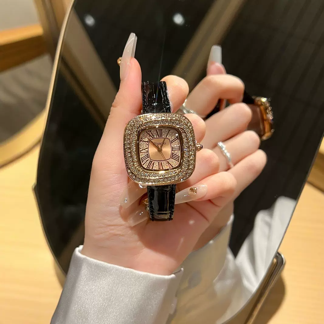 品牌手表女士石英表批发时尚抖音爆款货源防水镶钻方形表一件代发