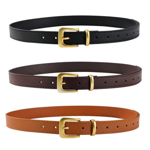 New stylish Korean version men's and women's versatile decorative jeans with a high-end sense of simplicity and gold needle buckle belt