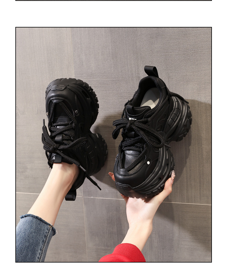 Giày sneaker nữ đế dày tăng chiều cao phong cách daddy chunky — màu đen chi tiết 12