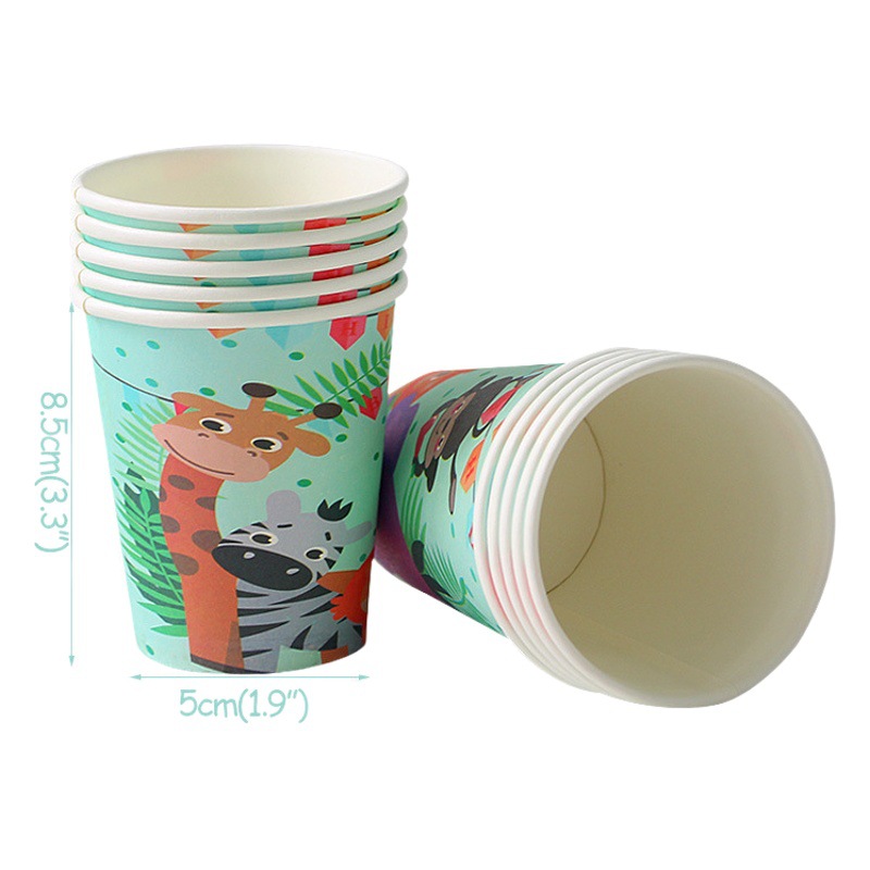 Venta caliente bosque selva Zoo fiesta de cumpleaños traje mantel papel taza papel placa banner tejido partido traje