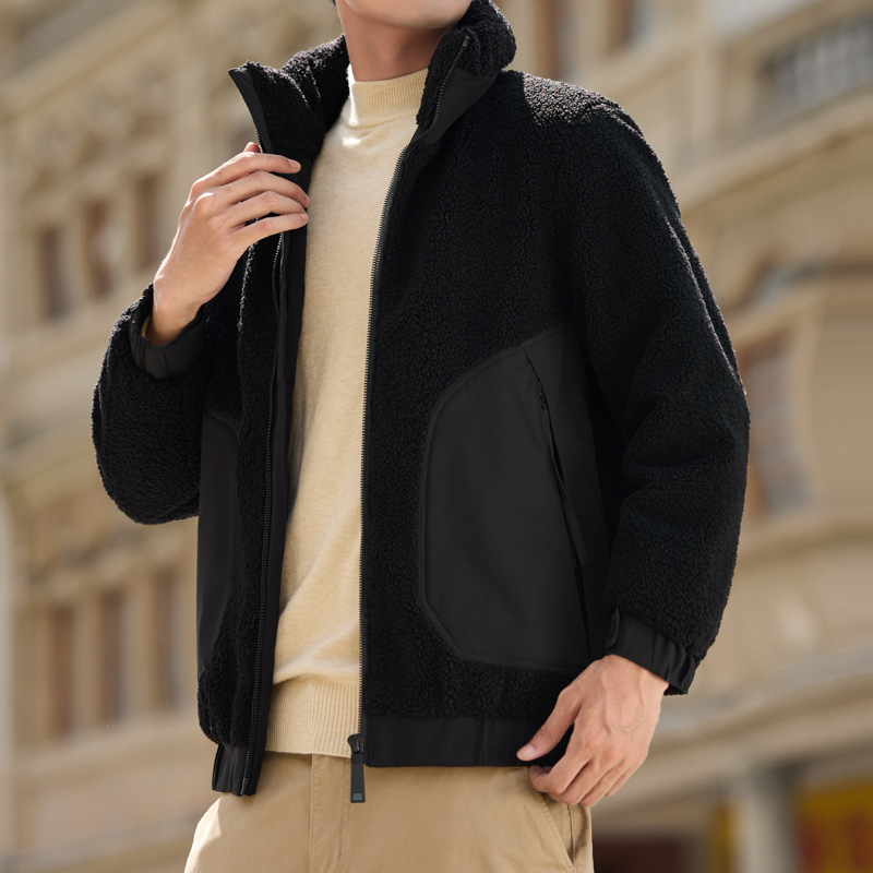 2025 otoño y invierno moda de hombre dos lados chaqueta de cordero chaqueta corta de estilo coreano de cuello grueso herramienta casual chaqueta