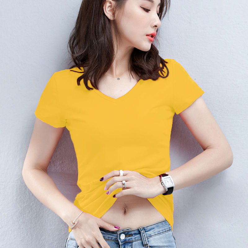 赤い肩の半袖のtシャツの女性の夏の修身の婦人服の丸首の半袖の底のシャツは年齢を減らして身の上着の卸売りを身につけます。|undefined
