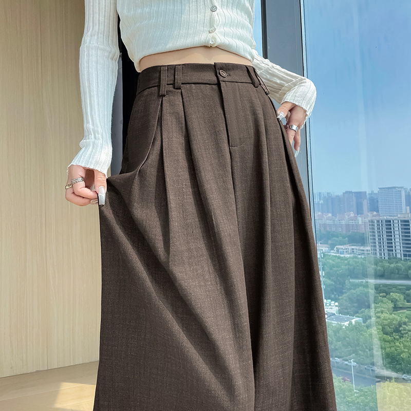 仿牛仔裤女秋季复古雅痞休闲长裤子宽松褶皱直筒裤高腰显瘦阔腿裤|undefined