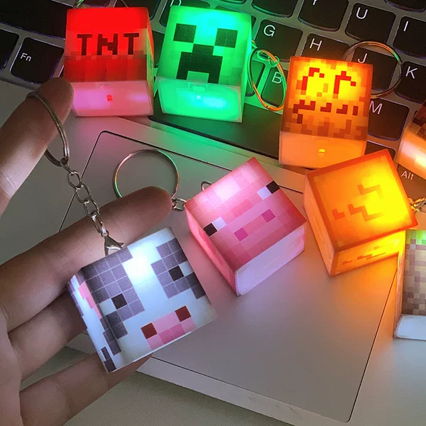 Creative Mini Cartoon Cube Keychain Game Peripheral Luminous Cube Keychain Student Bag Pendant