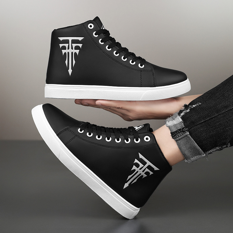 Herr high top casual sneakers i läder halkfria andningsbara vita_voghion.com