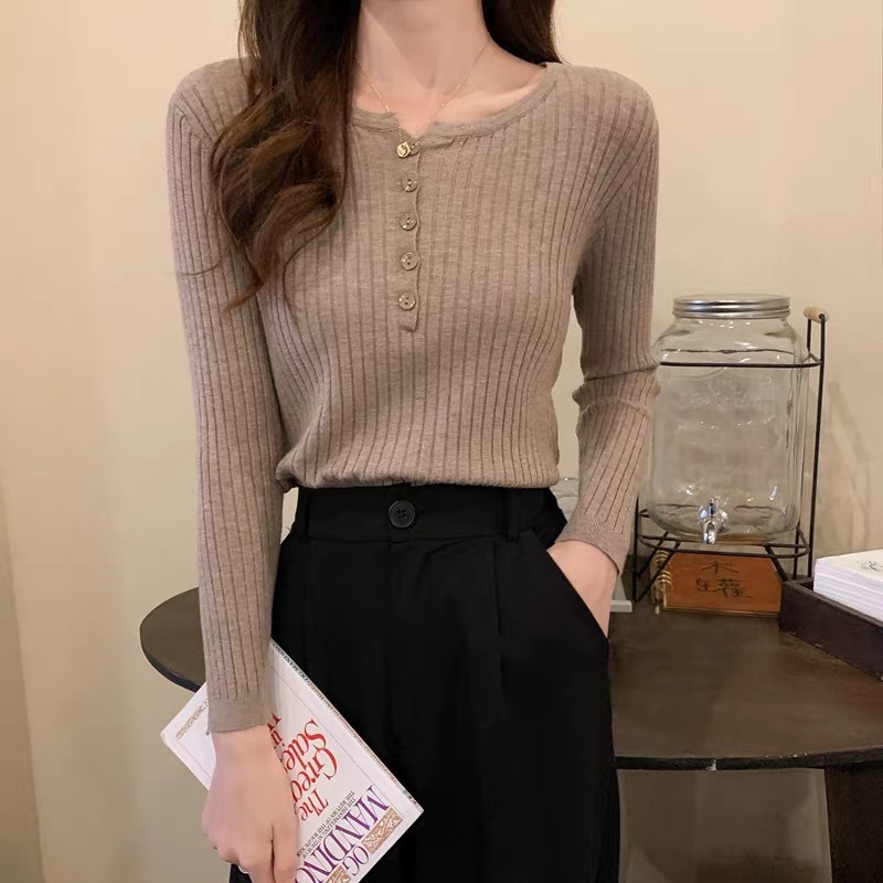 包芯纱面料 洋气时尚打底衫女装白色显瘦长袖内搭毛衣针织衫上衣|undefined