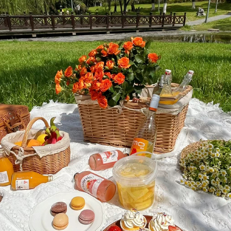 Cesta de picnic de mimbre tejida ins cesta de mano cesta de almacenamiento de ratán cesta de frutas de regalo cesta de almacenamiento de compras tejida