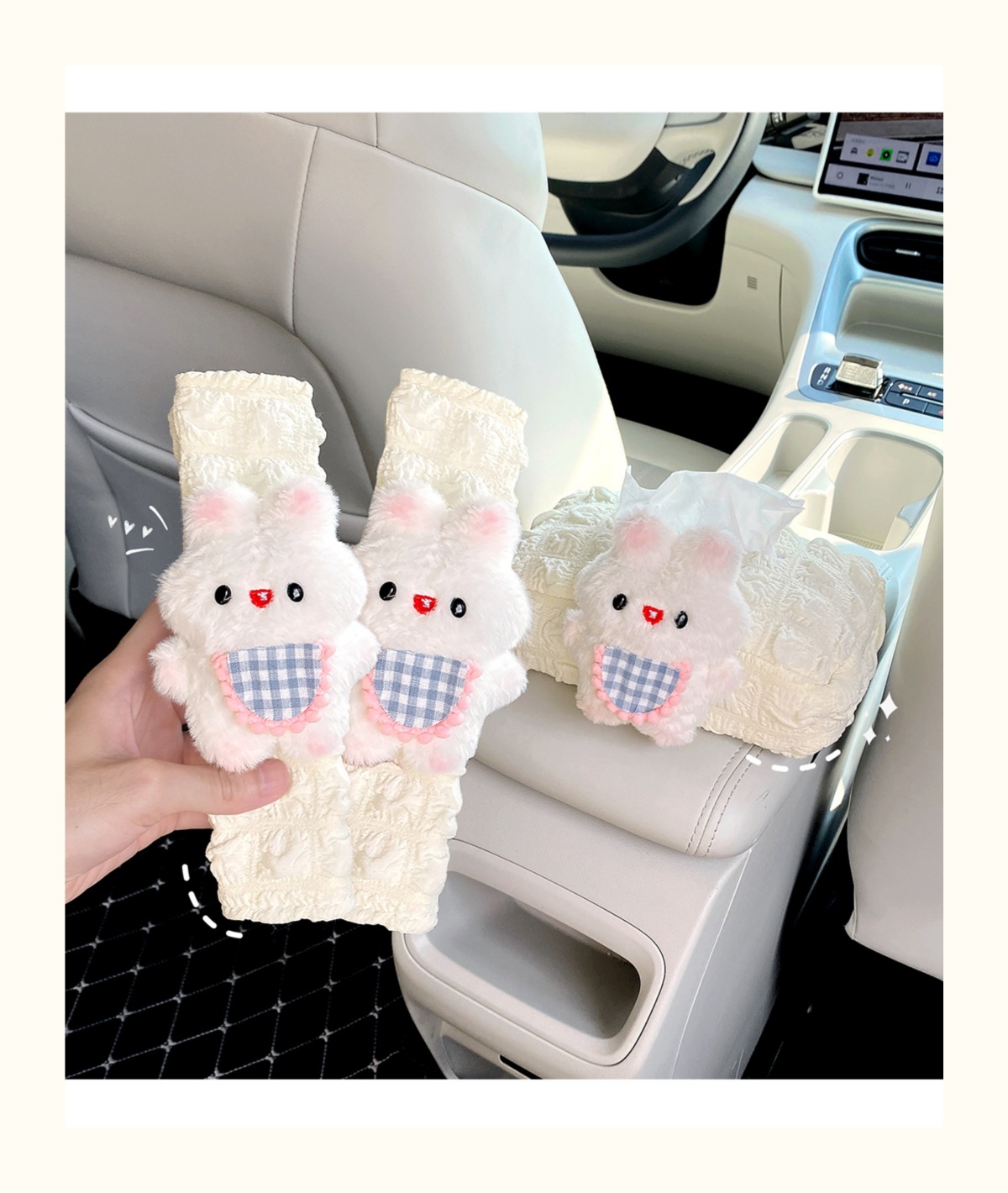 Suitable for Geely Xingyuan Armrest Box Seat Tissue Box Car Tissue Box Cute Bunny Creative Car Interior Decoration