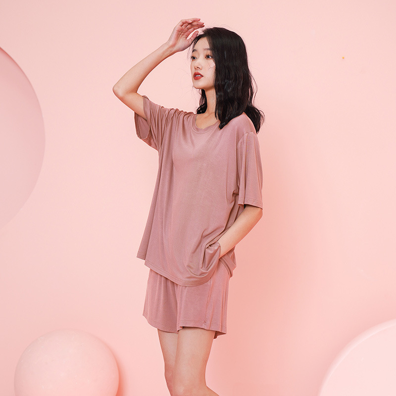 Modal Pajamas for Women, Summer Short-Sleeved with Chest Pads, 2026 New Style, Large Size, Thin, Solid Color Shorts, Home Wear Set Modal Pajamas for Women, Summer Short-Sleeved with Chest Pads, 2026 New Style, Large Size, Thin, Solid Color Shorts, Home Wear Set