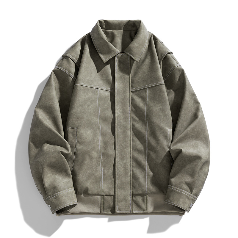 American retro chaqueta de cuero PU chaqueta de cuero suelta chaqueta de primavera y otoño alta temporada chaqueta casual hombre