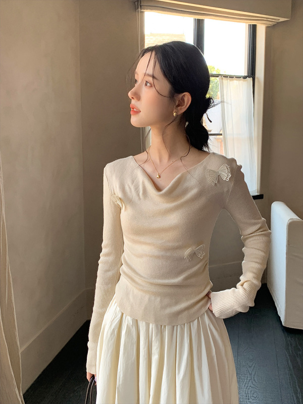 衣尔衫 蝴蝶 超显气质立体图案垂感针织衫女秋季精致修身显瘦0603|undefined