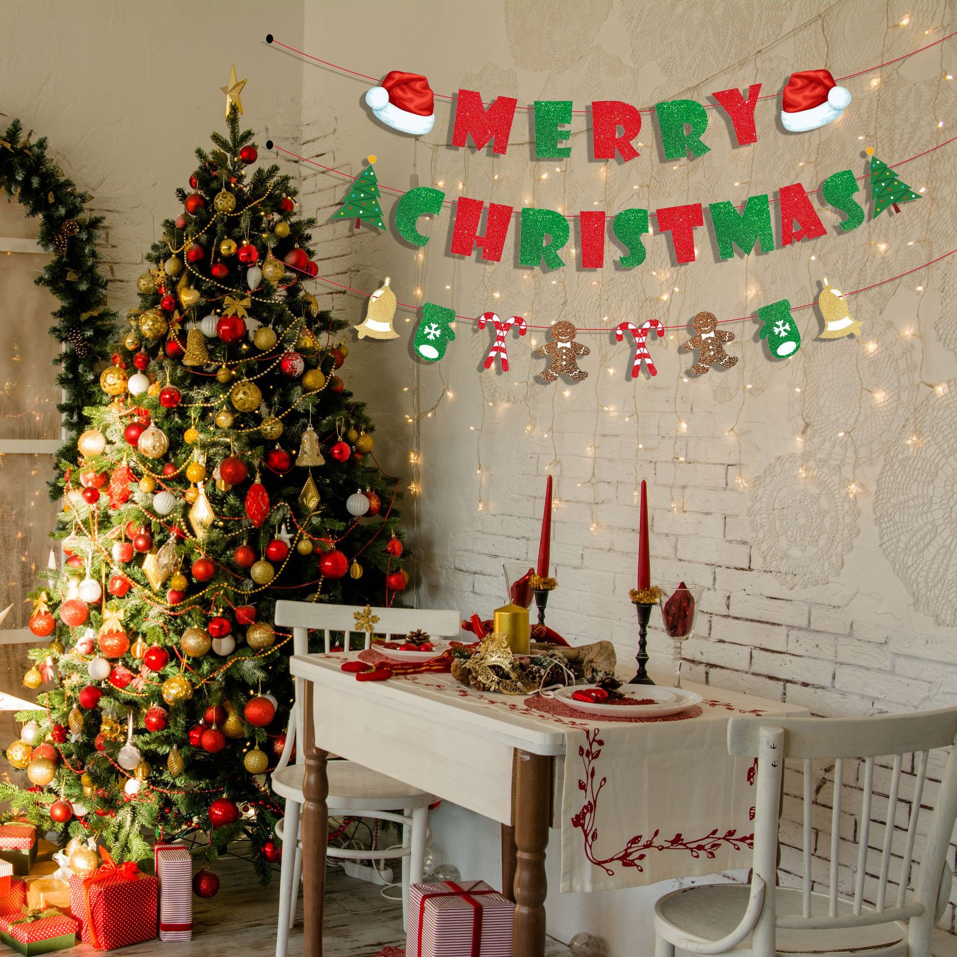 Navidad transfronteriza tira bandera Feliz Navidad Banner Party Lugar de diseño de fondo pared colgar decoración de bandera