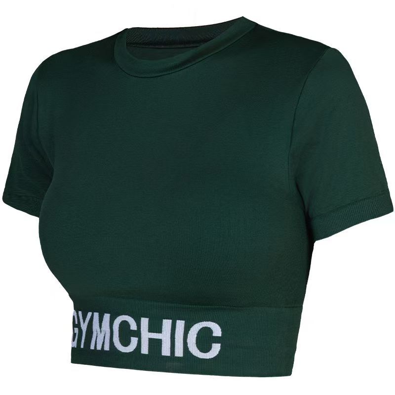 2024 nuevo umbilical de cuello redondo chaqueta de yoga de mujeres letras de moda ajustado camiseta de base corta de mangas largas t deportiva