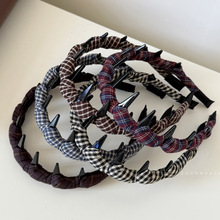 韩国秋冬新款格子布艺绕布带齿发箍 法式复古时尚头箍发扣发饰女