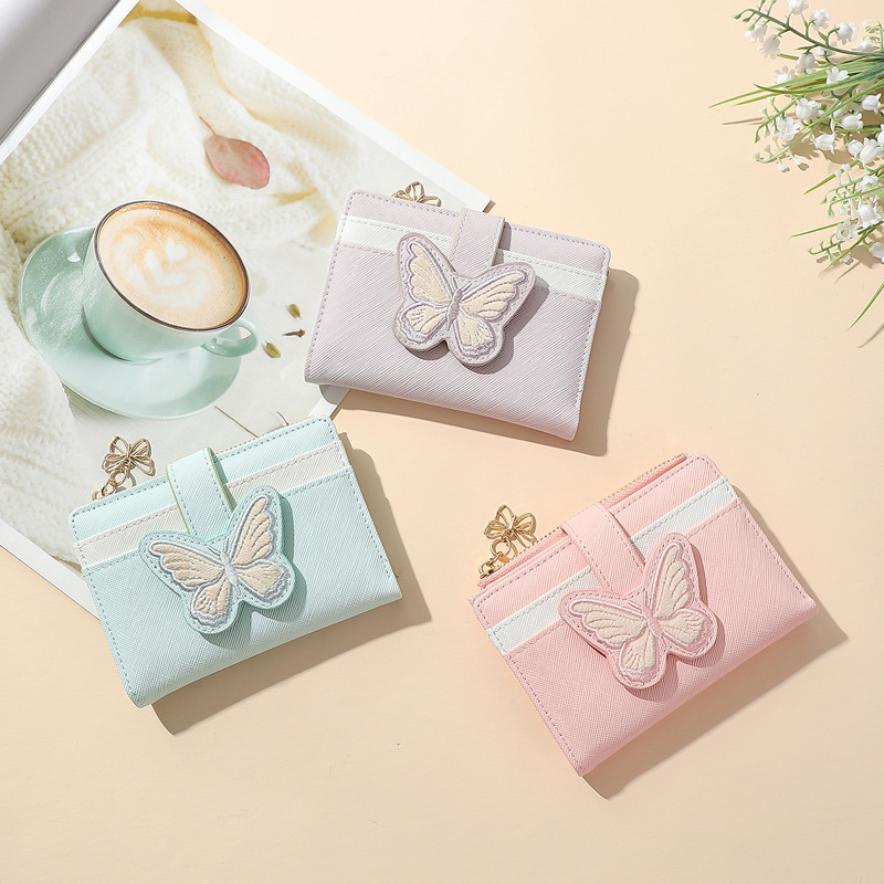 Nueva cartera de mujer nicho diseño exquisito bolsa de tarjetas de mariposa multifuncional 2 plegable cartera de mujer sensación de alto nivel