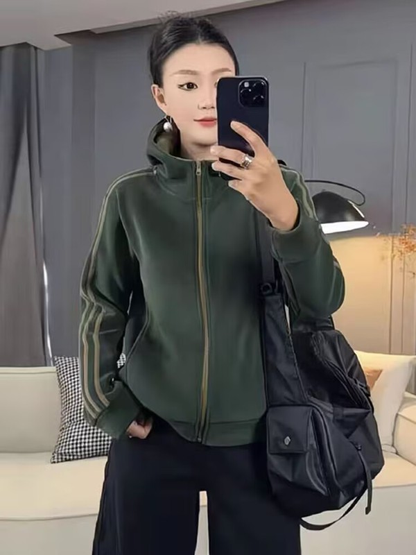 高档奥粒绒秋冬季上衣保暖外套新款开衫连帽衫休闲防风拼接卫衣女|undefined