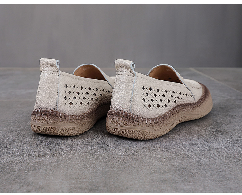 Dép sandal nữ xỏ ngón đế bệt da bò lỗ thoáng khí — Màu nâu chi tiết 12