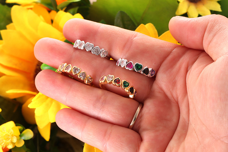 Daily Occasion Fashion Heart Shape Copper Rings Plating Inlay Zircon Copper Rings