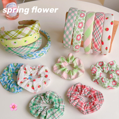 甜美發飾日系複古花朵大腸圈頭繩氣質高顱頂發箍ins網紅壓發頭飾