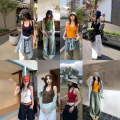 荒荒家 Y字螺纹美背吊带2025夏季新款多巴胺色纯欲打底外穿背心女