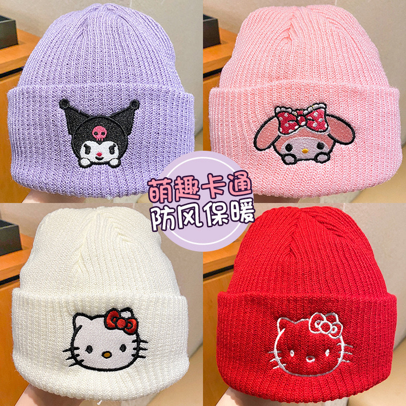 かわいい子猫刺繍ニット帽子ヨーロッパとアメリカの漫画猫ウール帽子クロミ暖かい帽子カップルプルオーバー帽子|undefined