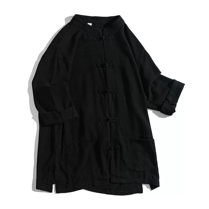 Shirt, jacket, Chinese style, oversize, with short sleeve