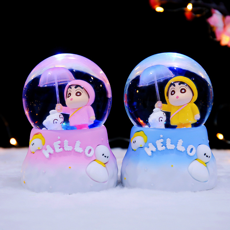 Venta caliente de dibujos animados pequeña estrella deseo bola de cristal gira dentro de la nieve a la deriva cómics música periférica iluminación decoración de dormitorio regalos al por mayor