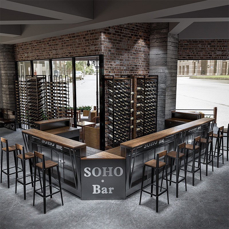 Industrial Style Bar Counter, Coffee Bar Counter, Iron Art Retro Restaurant, Hotel Creative Corner Cashier Counter, Front Desk Shop