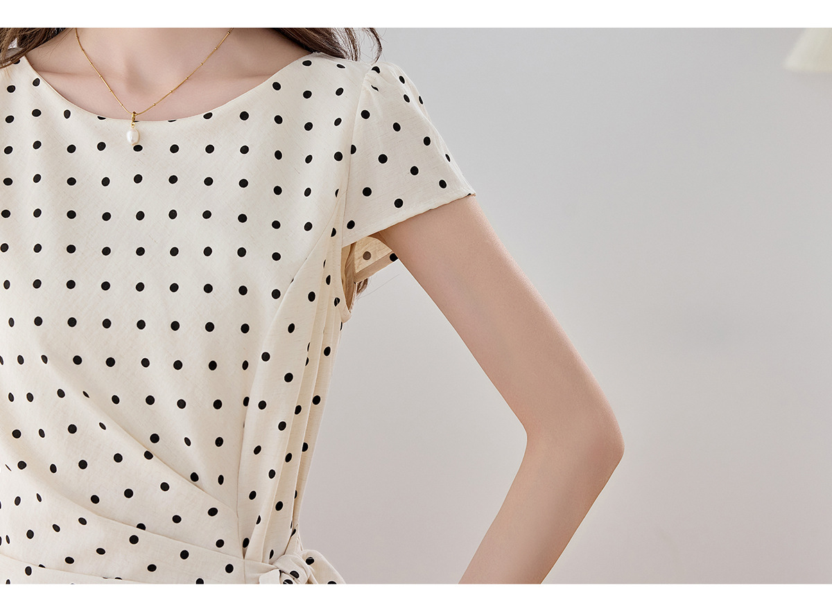 Đầm maxi nữ thắt eo tay ngắn họa tiết chấm bi phong cách nghỉ dưỡng — màu đen, màu trắng chi tiết 25