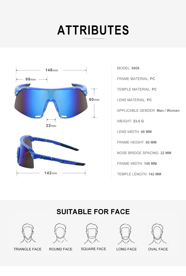 Gafas De Sol Deportivas De Una Sola Pieza De Moda De Ciclismo Colorido Para Hombres. display picture 15