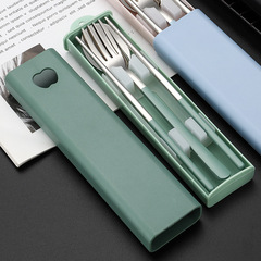 304不鏽鋼抽拉便攜筷子勺叉餐具三件套 學生戶外旅行露營收納盒