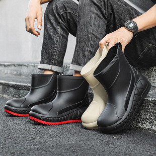 Cross-Border Fashion Rain Boots for Men, Short-Tube Outer Wear, Soft-Soled Waterproof Shoes, Outdoor Fishing Shoes, Non-Slip Kitchen Rubber Shoes, Car Wash Shoes