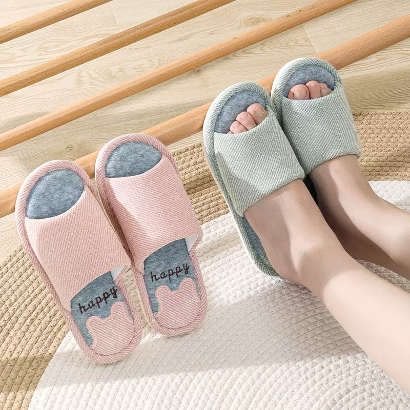 新款四季居家布艺棉麻拖鞋女亚麻情侣室内月子鞋日式家居纯色现货