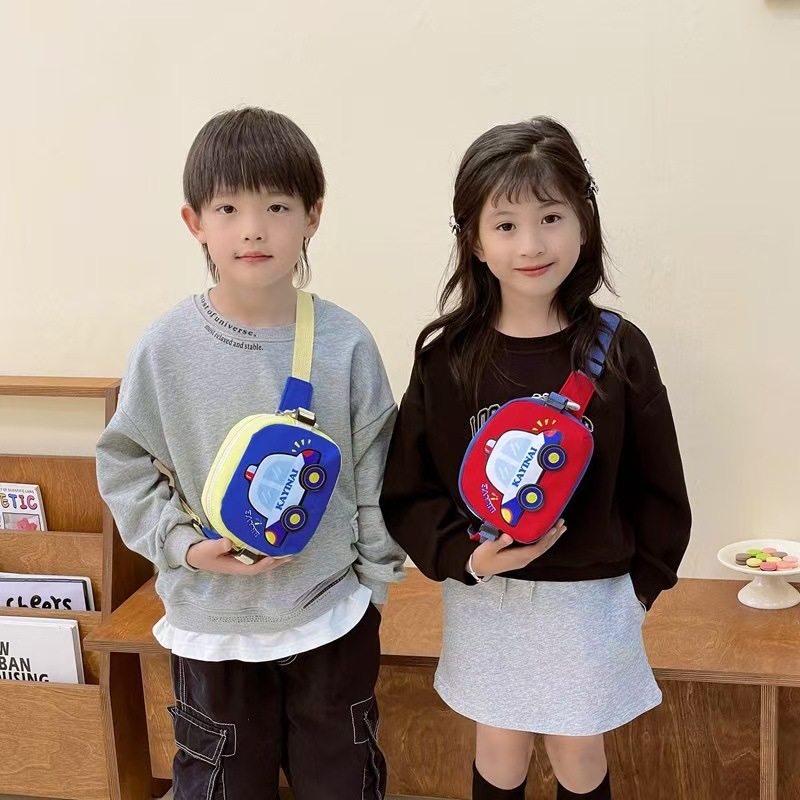 New Children Boys and Girls Trendy Cool Cartoon Car Crossbody Chest Bag Outgoing Waist Bag Lightweight Shoulder Bag